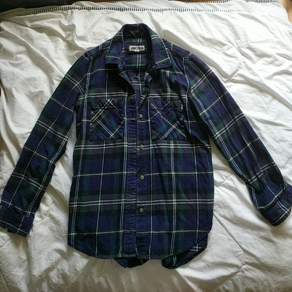 Vans Purple & Green Flannel Button Down (Women S)